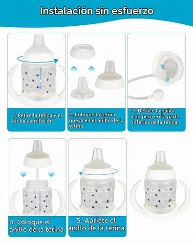 Vista 5 de Kit de conversión de boquilla suave para copa de aprendiz NUK, kit de transición para niños pequeños con boquilla de silicona para sorber, popote