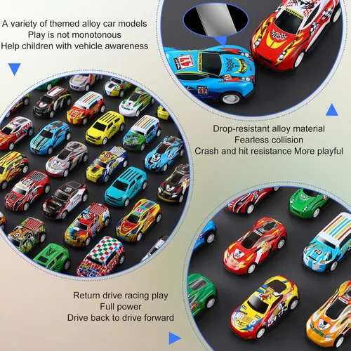 Vista 3 de Jenaai 100 unidades de mini autos de juguete para tirar hacia atrás a granel, autos de carreras fundidos a presión, recuerdos de fiesta para niños