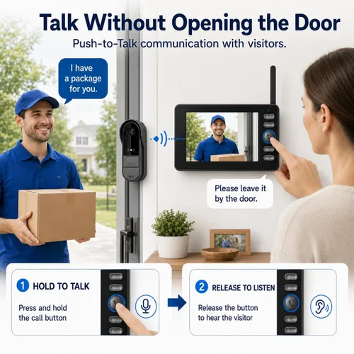 Vista 12 de TKMARS Timbre de puerta inalámbrico sin suscripción con pantalla de monitor, portero de video impermeable con activación activa, no necesita WiFi