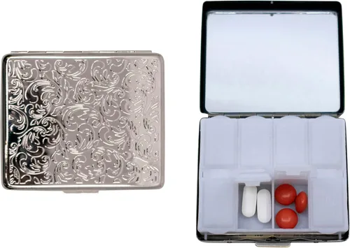Vista 11 de Juego de 2 estuches de píldoras semanales (7 días) con placa metálica y organizador de medicinas portátil (Latón antiguo victoriano)