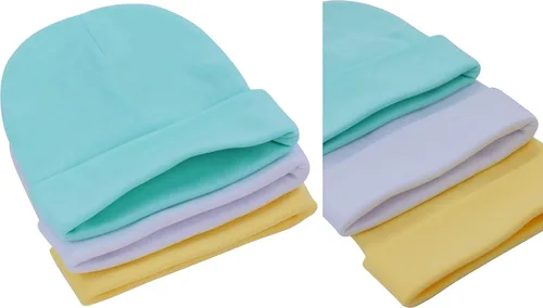 Vista 2 de ToBeInStyle Paquete de 3, 5 o 6 gorros cómodos de algodón de doble capa para bebés recién nacidos