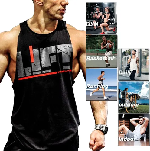 Vista 5 de Camiseta sin mangas para culturismo para hombre, para fitness, entrenamiento muscular, sin mangas, chaleco