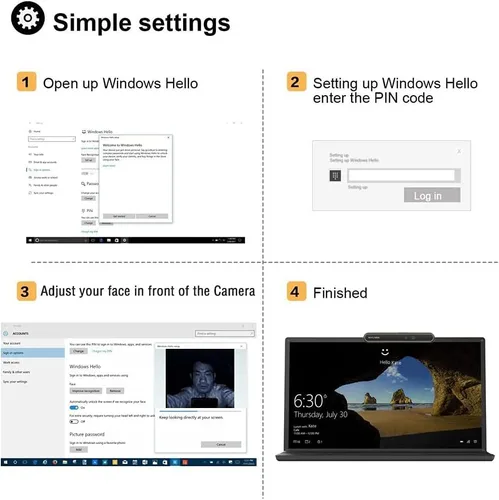 Vista 3 de Cámara USB IR de reconocimiento facial para Windows Hello, RGB 1080P (nivel de entrada) Webcam con micrófono dual