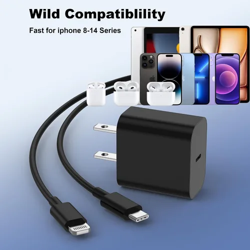 Vista 5 de Cargador de iPhone de carga rápida, cargador de pared USB C de 20 W PD de 4 unidades con cable de carga rápida de 1.8 m - Cargador rápido