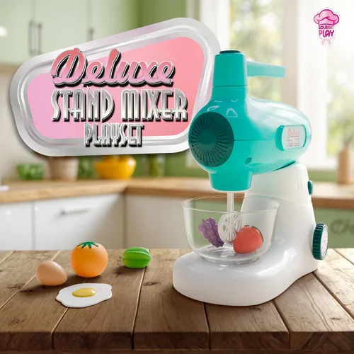 Vista 2 de Lollipop Juego de mezclador de pie de lujo para niños pequeños de 3 años en adelante, juego de cocina gourmet de 9 piezas con frutas, huevos