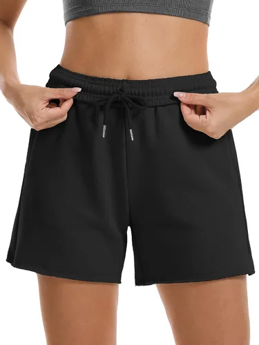 Vista 2 de Stelle Pantalones cortos de verano para mujer, cómodos, de algodón, de cintura alta, con bolsillos