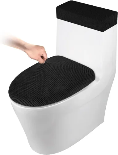 Vista 17 de Funda elástica para tapa de inodoro y funda para tanque de inodoro, juego de cubiertas elásticas para baño, tela de poliéster y elastano jacquard