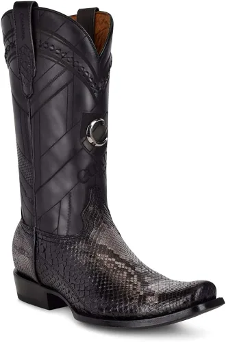 Vista 2 de Cuadra Botas vaqueras para hombre en piel auténtica de pitón y cuero bovino Metálico