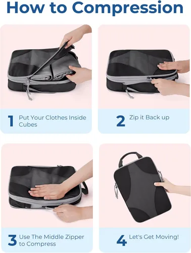 Vista 5 de BAGSMART Cubos de embalaje de compresión para viajes, organizador de equipaje comprimible para cruceros, artículos esenciales de viaje ligeros