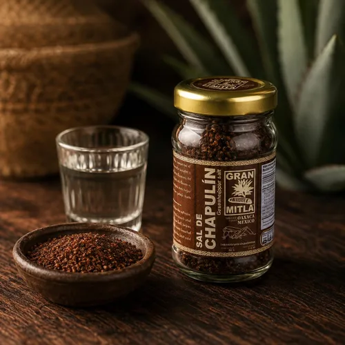 Vista 3 de Gran Mitla Sal de Chapulin (sal de grillo) tarro de 1.76 oz