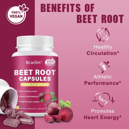 Vista 8 de Cápsulas de raíz de remolacha Cápsulas de polvo de remolacha pura de 1300 mg - Apoya la presión arterial, energía natural y resistencia - 90