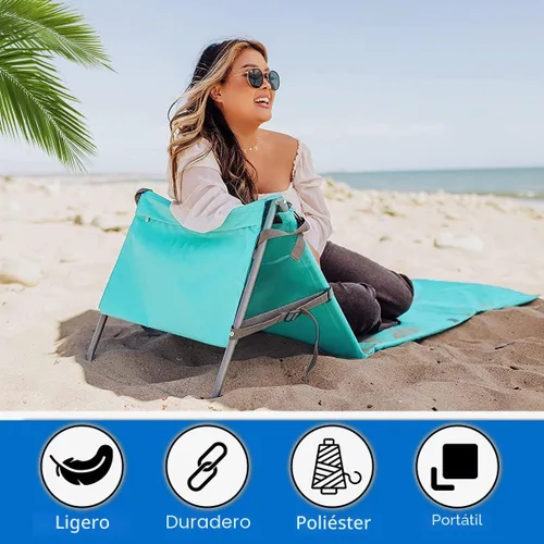 Vista 9 de Silla de playa portátil con esterilla y bolsa (Azul Claro)