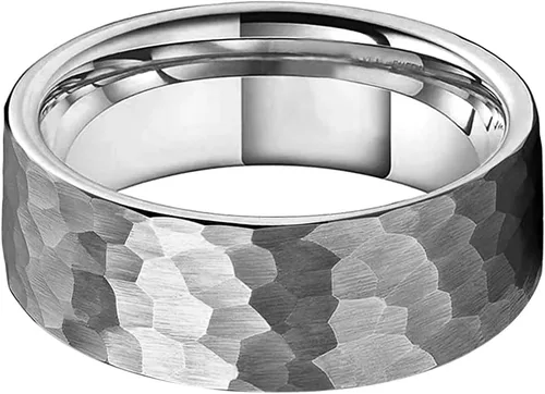 Vista 2 de TUTISS Anillos de tungsteno martillado de 0.236 in y 0.315 in para hombres y mujeres, alianzas de boda de compromiso de moda, corte tubo, acabado
