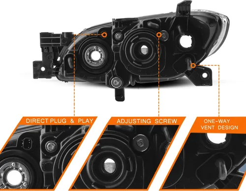 Vista 4 de Conjunto de faros delanteros compatible con Mazda 3 Sedan 2004-2009 de 4 puertas, lado del conductor y del pasajero