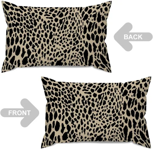 Vista 4 de ArogGeld Funda de cojín lumbar con estampado de leopardo y guepardo negro, funda de almohada para sofá, con manchas de animales marrones y negros
