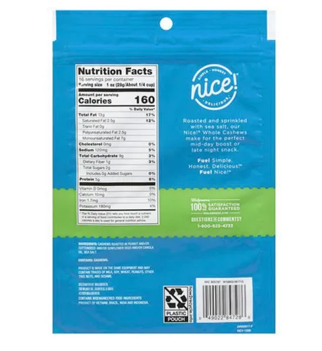 Vista 2 de Nice Roasted Whole Anacardos Sal marina 16 oz (paquete de 2)