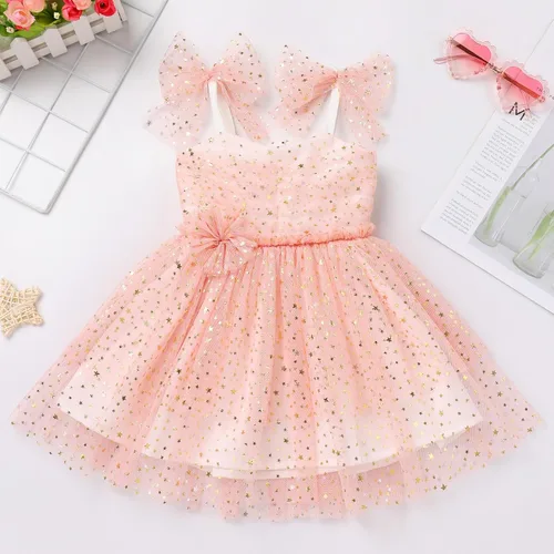 Vista 5 de Toddler Baby Girl Tulle Dress with Polka Dot Sequins Ruffle Mesh Sleeve Flower Girl Wedding Guest Birthday Party Dress
