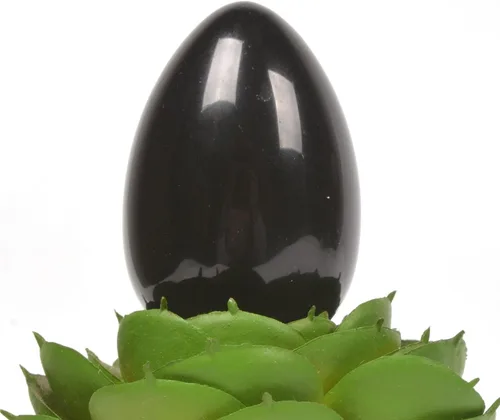 Vista 2 de Justinstones Huevo de obsidiana negra natural, cristal curativo, meditación de chakras, piedra de decoración de oficina en casa con soporte de piedra