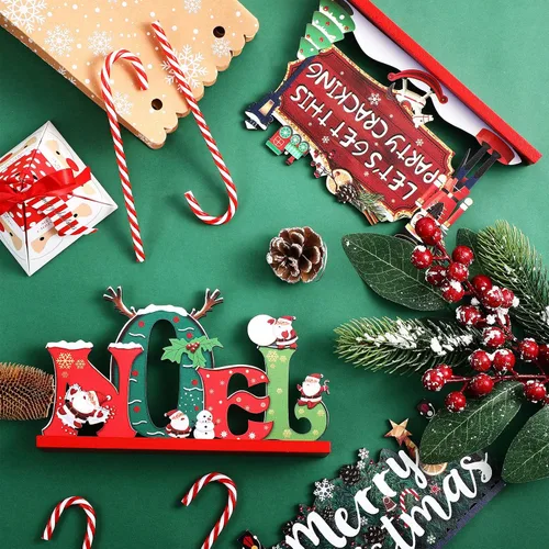 Vista 3 de Blulu 3 decoraciones de mesa de madera de Navidad, letrero de madera, centro de mesa, adorno de cascanueces de Papá Noel para Navidad, día de nieve