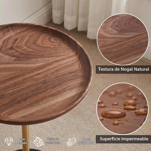 Vista 3 de COZYMATIC Castiglia - Mesa auxiliar redonda con pedestal, mesa auxiliar con mesa de madera, mesa pequeña para bebidas, mesa de pedestal para sala