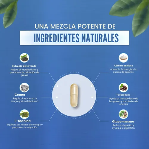 Vista 5 de Píldoras para Bajar de Peso para Mujeres – Quemador de Grasa y Supresor del Apetito – Potenciador del Metabolismo con Cromo, Té Verde y Guaraná – 30