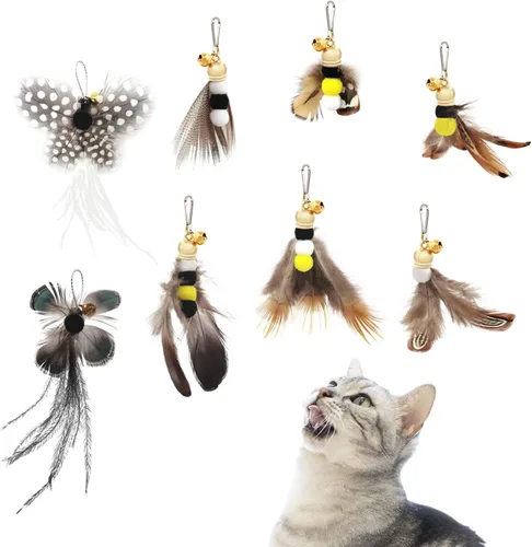 Vista 8 de SONGWAY Recambios de varita de juguete para gatos, 6 piezas de repuesto de juguetes para gatos peludos en forma de insecto, juguetes interactivos