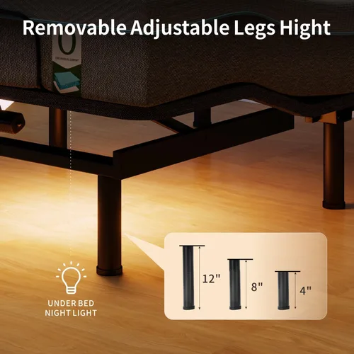 Vista 5 de Vipbear Base de cama ajustable individual XL, marco de cama de masaje doble cabezal y reposapiés, cama eléctrica con control remoto inalámbrico