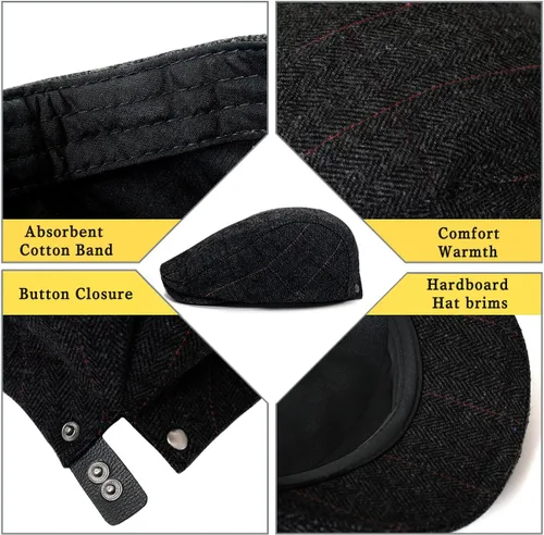 Vista 3 de Xinveen Sombreros de Repartidor para Hombres de Invierno Planos Ivy Gatsby Gorra Irlandesa de Taxista Ivy de Conducir de Caza
