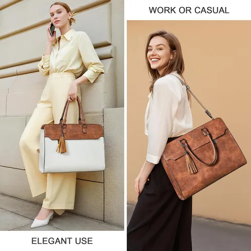 Vista 7 de Bolsa para laptop de 17 pulgadas para mujer, bolsa de trabajo resistente al agua, maletín con bolso Water-Resistant Vegan Leather Computer