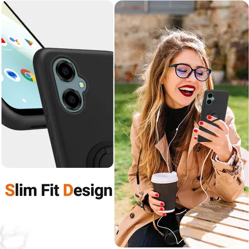Vista 4 de Funda para Pinwheel Genesis 3 / BLU G64 Funda para teléfono con protector de pantalla HD, soporte de anillo giratorio de 360°, soporte de silicona