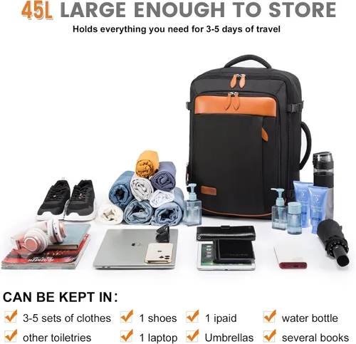 Vista 2 de LOVEVOOK Mochila de Mano, Mochila de Viaje Grande de 45L para Mujeres y Hombres Aprobada por Aerolíneas, Mochilas de Maleta Grandes Expandibles Con