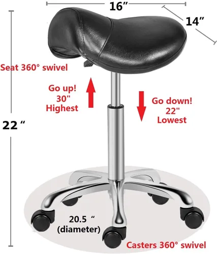 Vista 3 de Kaleurrier Taburete con ruedas para sillas de escritorio giratorias de cocina de salón Asiento de sillín; capacidad de peso de 350 libras; altura