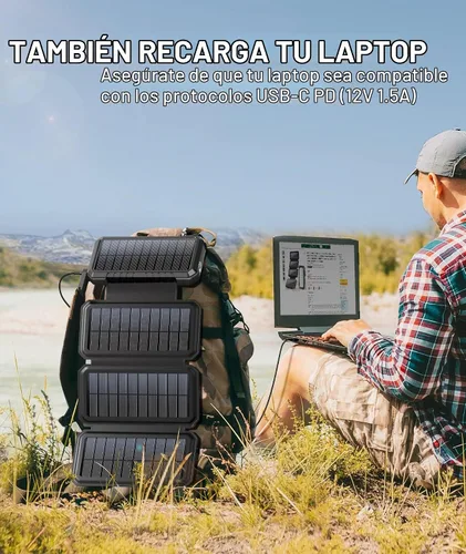 Vista 3 de BLAVOR - Banco de energía solar con 4 paneles plegables, cargador portátil de 20000 mAh Negro
