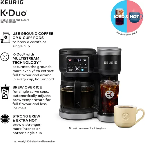 Vista 2 de Keurig K-Duo - Cafetera de una porción con cápsulas K-Cup y jarra, color negro
