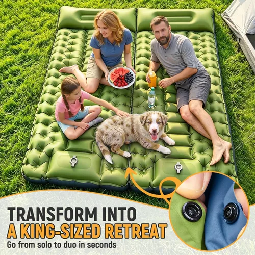 Vista 4 de Myxslop Colchoneta de dormir para camping, ultraligera inflable con almohada con bomba de pie integrada, alfombrilla para dormir, equipo compacto