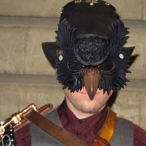 Vista 3 de Mzztino Máscara de búho de media cara, máscara de animal de búho para cosplay, máscara de Halloween