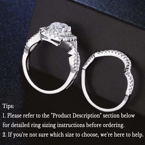 Vista 7 de Juego de anillos de boda Newshe Jewellery con circonita cúbica, anillos de compromiso para mujer, de plata de ley 925, juego de anillos de boda