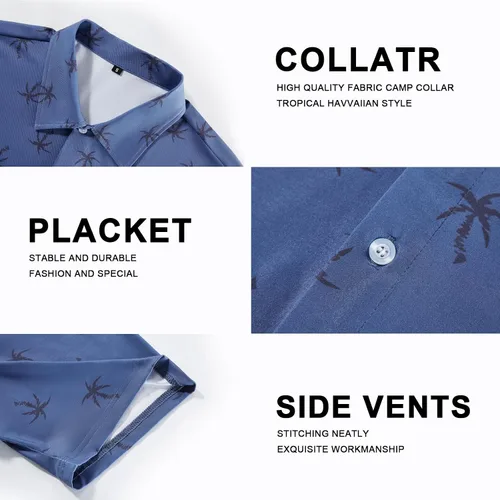 Vista 5 de BOJIN Camisa hawaiana de manga corta con botones para hombre, diseño floral tropical, sin arrugas, para vacaciones en la playa