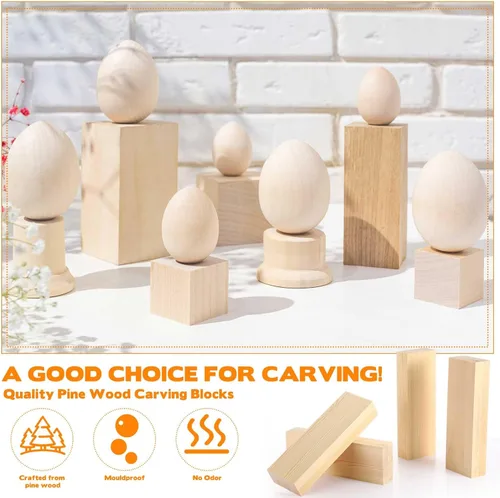 Vista 4 de Paquete de 4 bloques de madera de pino de 12 x 4 x 2 pulgadas, bloques de madera sin terminar para principiantes, hogar, Navidad, suministros de arte