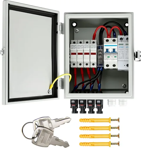 Vista 10 de Caja del combinador del picovoltio de 4 cuerdas, prenda impermeable plástica IP65, fusible 15A y disyuntor 63A