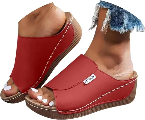 Vista 15 de Sandalias ortopédicas para mujer, con plataforma elegante, cómodas, ortopédicas, informales, para verano, con soporte de arco