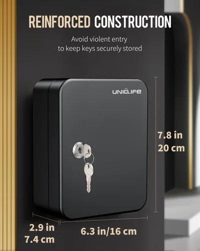 Vista 2 de Uniclife Gabinete de llaves de 20 posiciones con cerradura de llave montada en la pared, caja de almacenamiento de seguridad negra, organizador