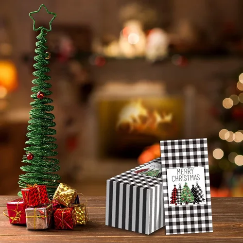 Vista 6 de Servilletas de Navidad de búfalo blanco y negro, servilletas de papel desechables para decoración de mesa de vacaciones (paquete de 50)