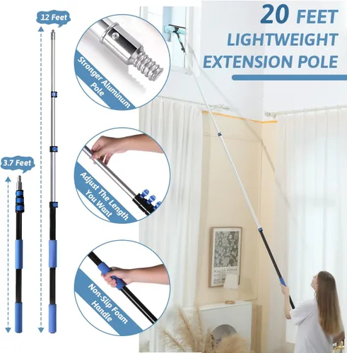 Vista 2 de MAYKI Plumeros de Alto Alcance de 20 Pies para Limpieza 5 PCS, Plumeros para Ventiladores de Techo con Poste de Extensión, Plumero para Telarañas