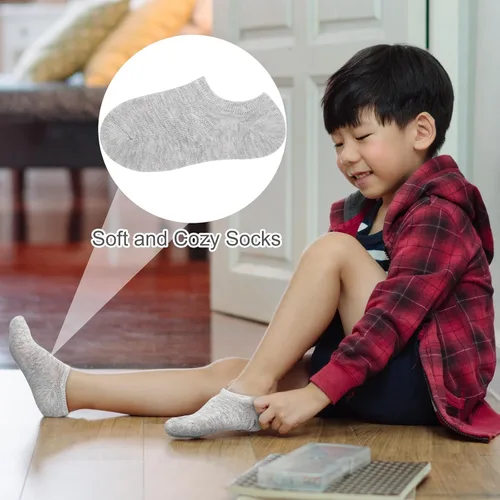 Vista 5 de Cooraby 15 pares de calcetines invisibles para niños, calcetines antideslizantes de corte bajo para niñas y niños, calcetines deportivos al tobillo