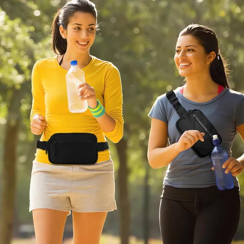 Vista 3 de Cangurera para hombre, bolsa de cinturón de moda para mujer, bolsa cruzada impermeable con 4 bolsillos con cremallera para caminar, correr, viajar