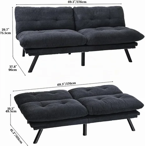 Vista 2 de YITAHOME Convertible Futon Sofa Bed,70" Folding Futon Couch w/Led Lights