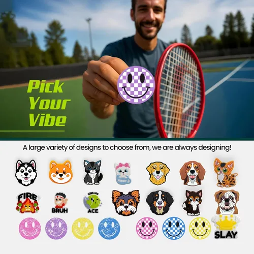 Vista 6 de Tennis Racket Dampener - Cute Designs - Vibration & Noise-Reducing Tennis Shock Absorber for Racquets - Secure, Easy-Install Accessories for Players