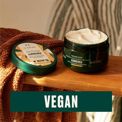Vista 3 de The Body Shop Crema exfoliante suave de leche de almendras – Exfoliación calmante para pieles sensibles – Vegano – 8.6 oz