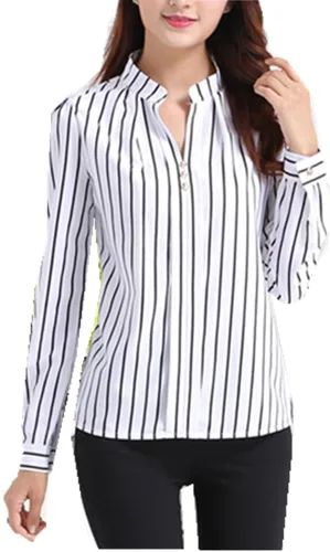 Vista 2 de Taiduosheng - Blusa de manga larga con cuello en V para mujer